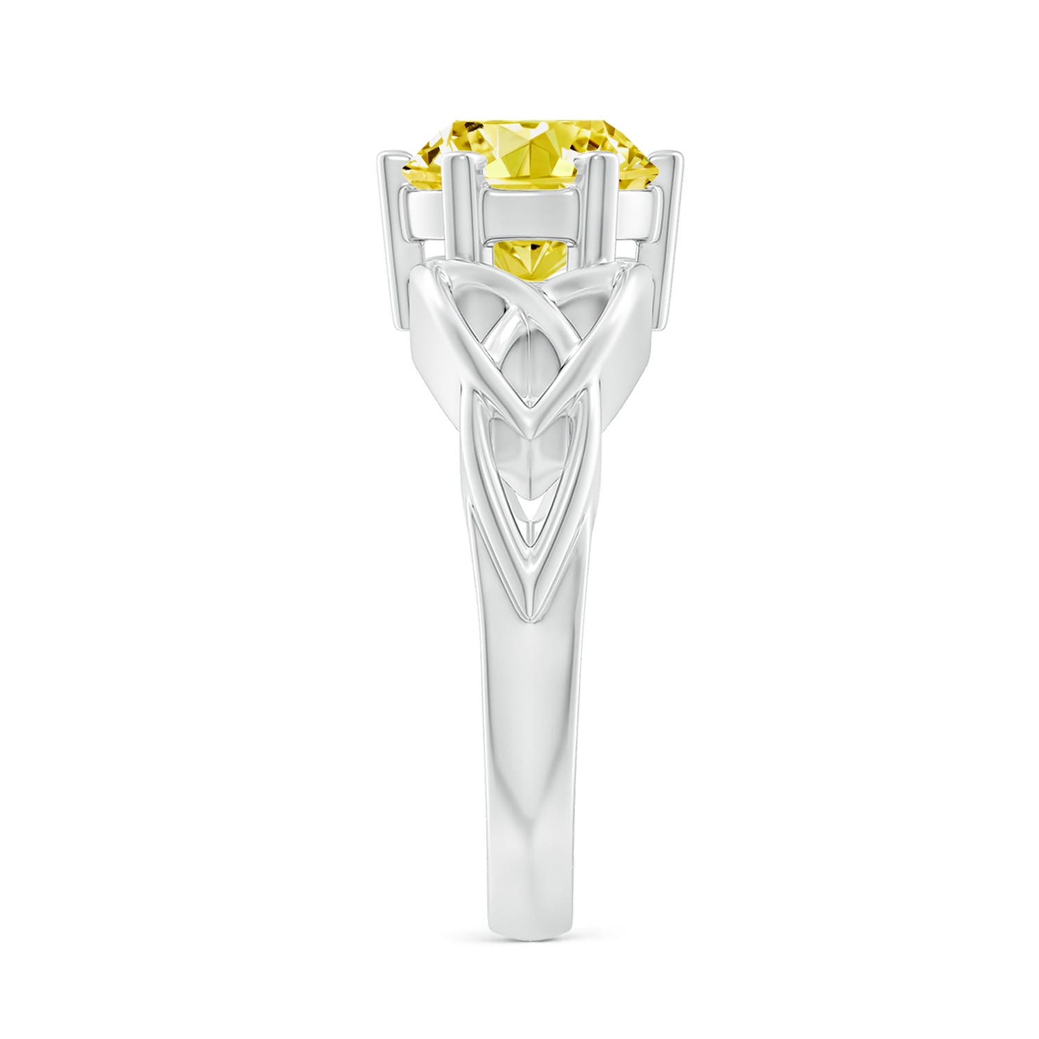 8.1mm Labgrown Solitaire Round Lab-Grown Fancy Intense Yellow Diamond Celtic Knot Ring in White Gold - side 3
