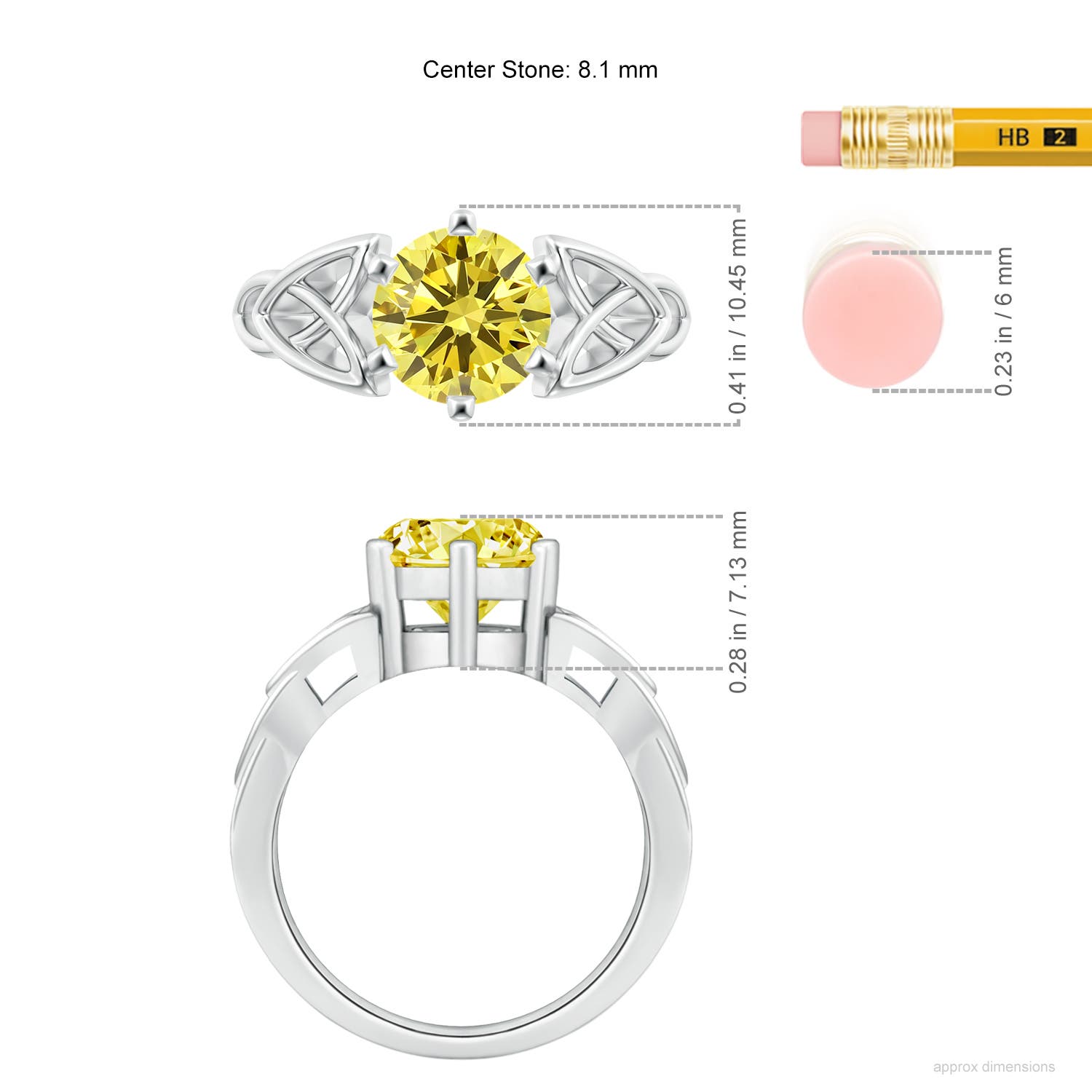 8.1mm Labgrown Solitaire Round Lab-Grown Fancy Intense Yellow Diamond Celtic Knot Ring in White Gold - ruler