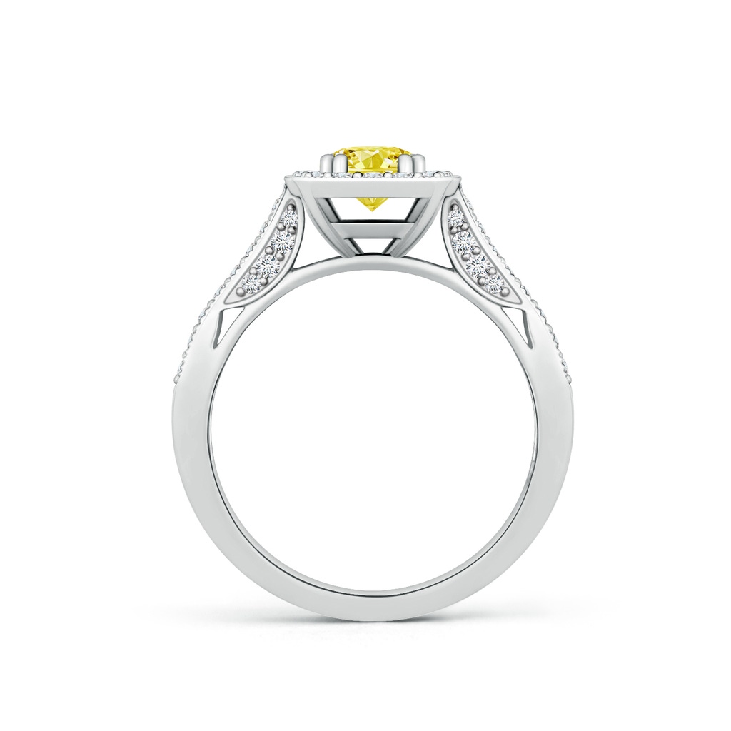5.5mm Labgrown Round Lab-Grown Fancy Intense Yellow Diamond Cushion Halo Ring with Milgrain in White Gold - side 199