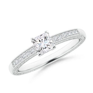 4.2mm FGVS Lab-Grown Princess Cut Diamond Solitaire Ring with Milgrain Detailing in P950 Platinum