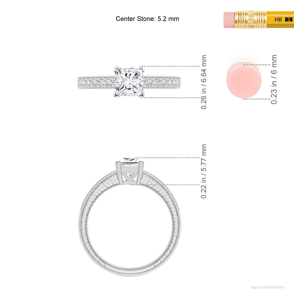 5mm FGVS Lab-Grown Princess Cut Diamond Solitaire Ring with Milgrain Detailing in P950 Platinum ruler