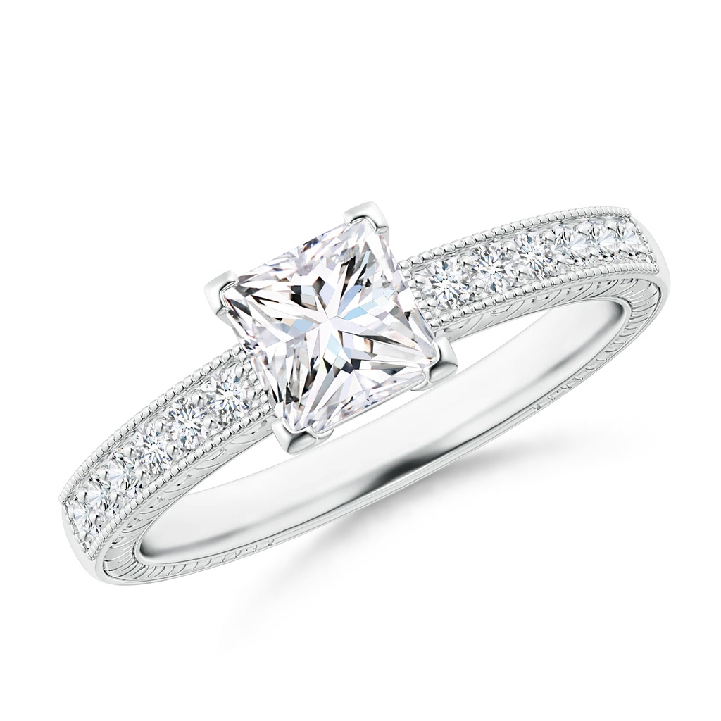 5mm FGVS Lab-Grown Princess Cut Diamond Solitaire Ring with Milgrain Detailing in White Gold