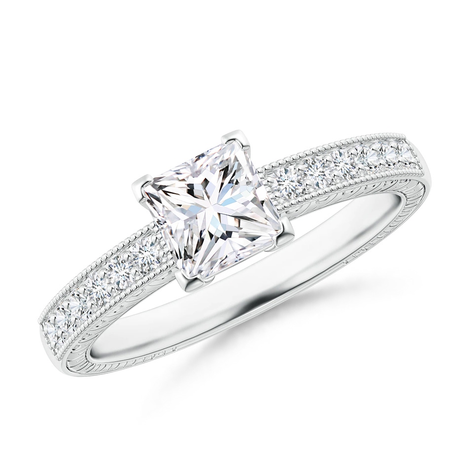 5mm FGVS Lab-Grown Princess Cut Diamond Solitaire Ring with Milgrain Detailing in White Gold 