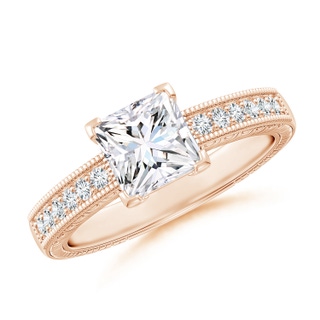 6mm FGVS Lab-Grown Princess Cut Diamond Solitaire Ring with Milgrain Detailing in 10K Rose Gold
