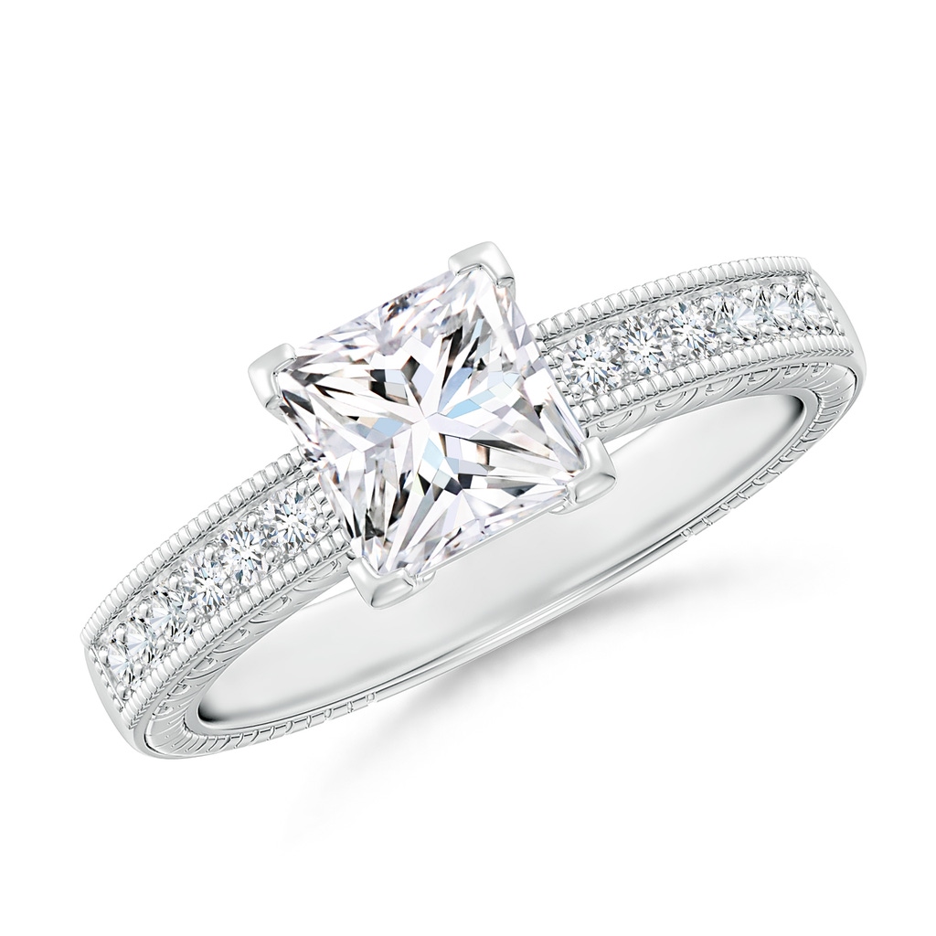 6mm FGVS Lab-Grown Princess Cut Diamond Solitaire Ring with Milgrain Detailing in P950 Platinum