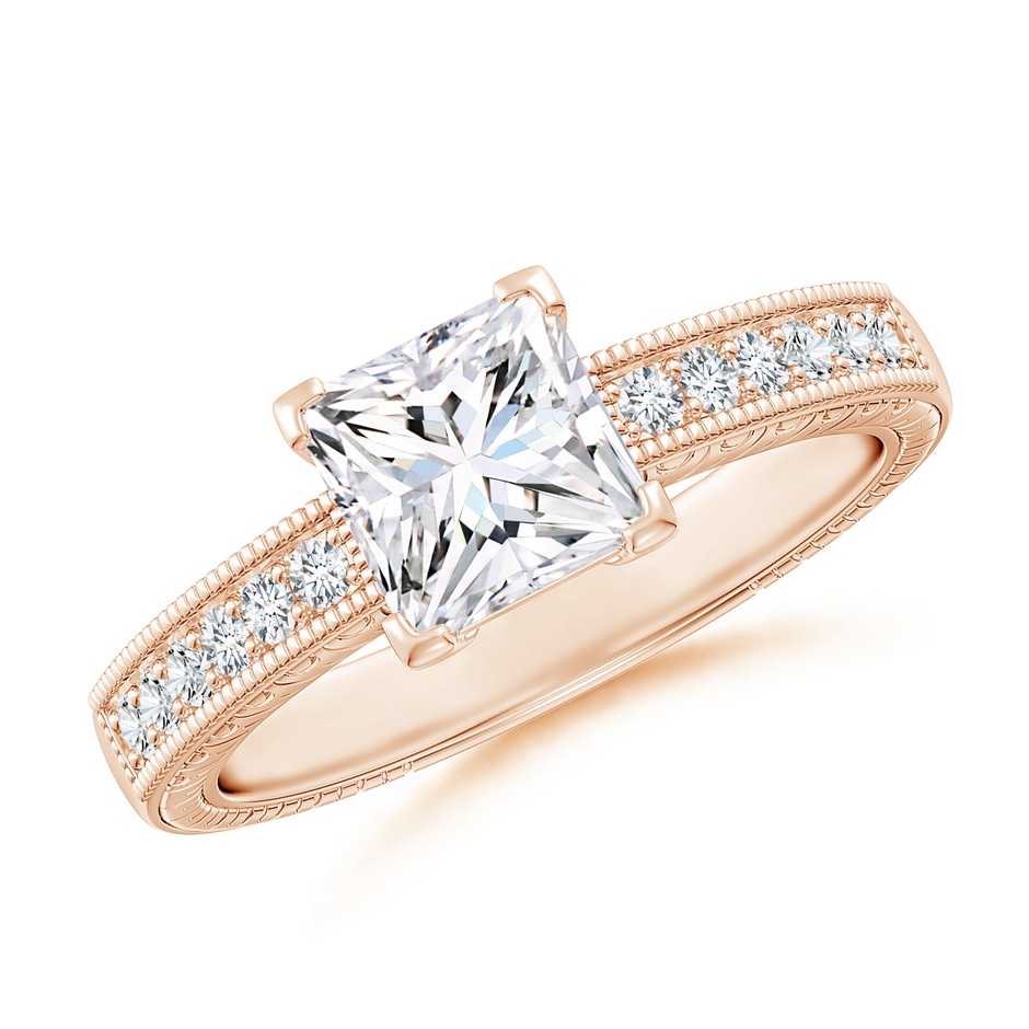 6mm FGVS Lab-Grown Princess Cut Diamond Solitaire Ring with Milgrain Detailing in Rose Gold 
