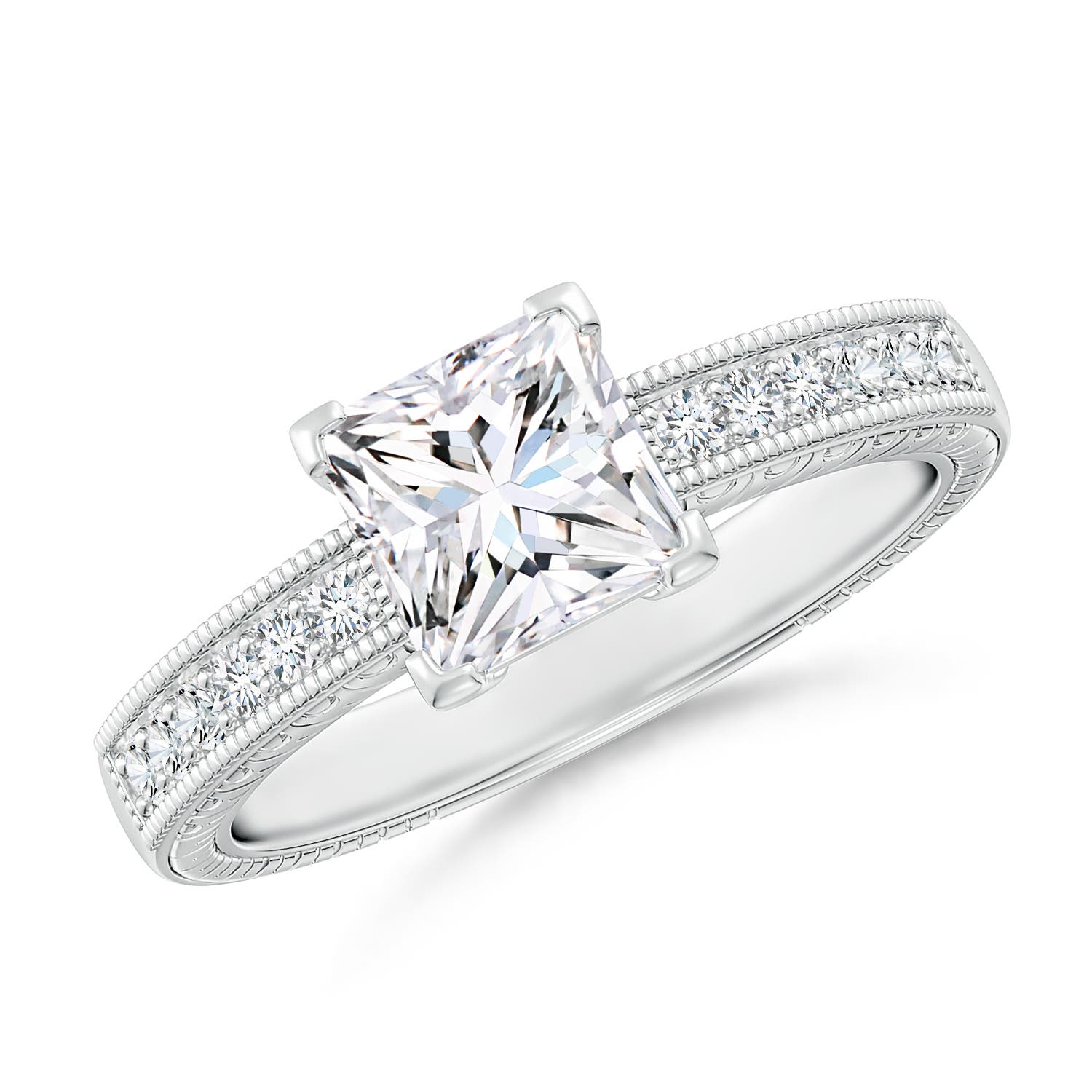 6mm FGVS Lab-Grown Princess Cut Diamond Solitaire Ring with Milgrain Detailing in White Gold