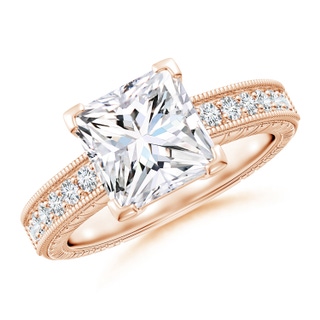 7.9mm FGVS Lab-Grown Princess Cut Diamond Solitaire Ring with Milgrain Detailing in 10K Rose Gold