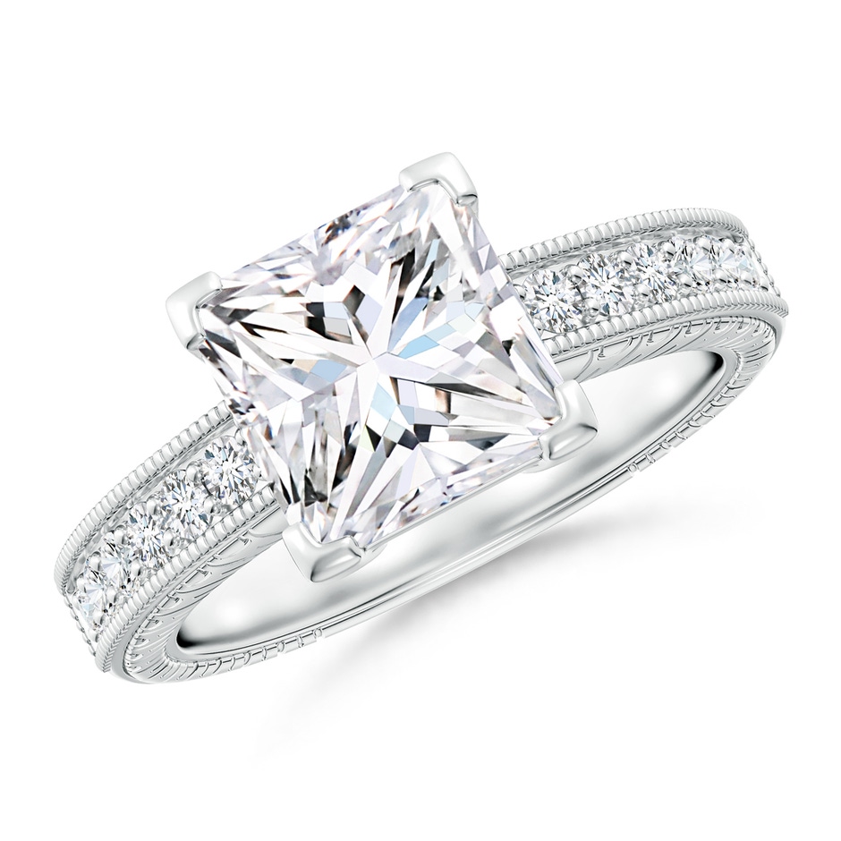 7.9mm FGVS Lab-Grown Princess Cut Diamond Solitaire Ring with Milgrain Detailing in White Gold 
