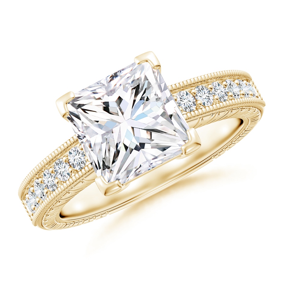 7.9mm FGVS Lab-Grown Princess Cut Diamond Solitaire Ring with Milgrain Detailing in Yellow Gold 