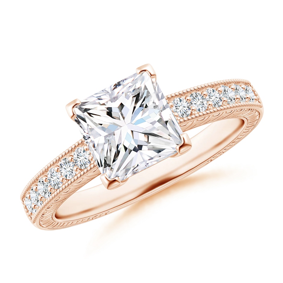 7mm FGVS Lab-Grown Princess Cut Diamond Solitaire Ring with Milgrain Detailing in Rose Gold 