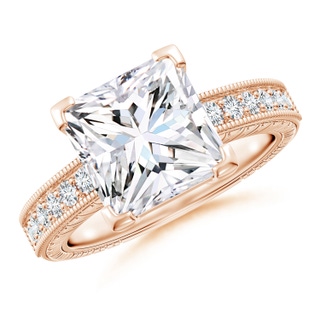 8.9mm FGVS Lab-Grown Princess Cut Diamond Solitaire Ring with Milgrain Detailing in Rose Gold