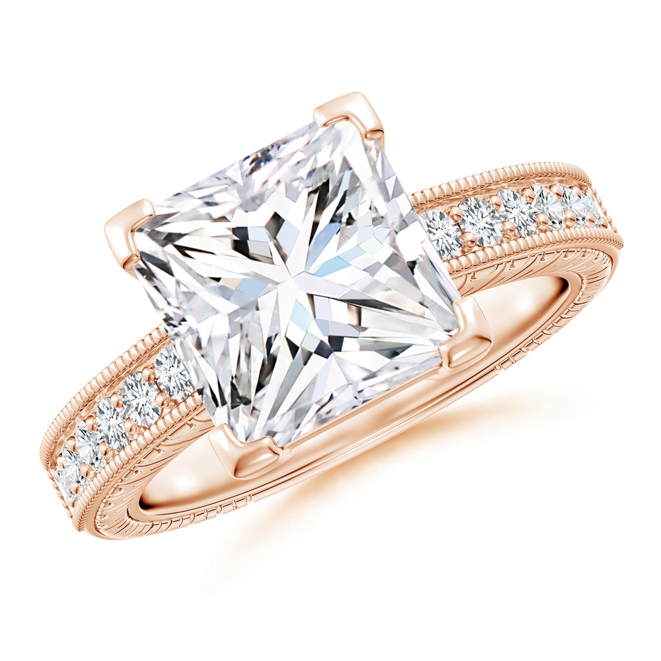 8.9mm FGVS Lab-Grown Princess Cut Diamond Solitaire Ring with Milgrain Detailing in Rose Gold 