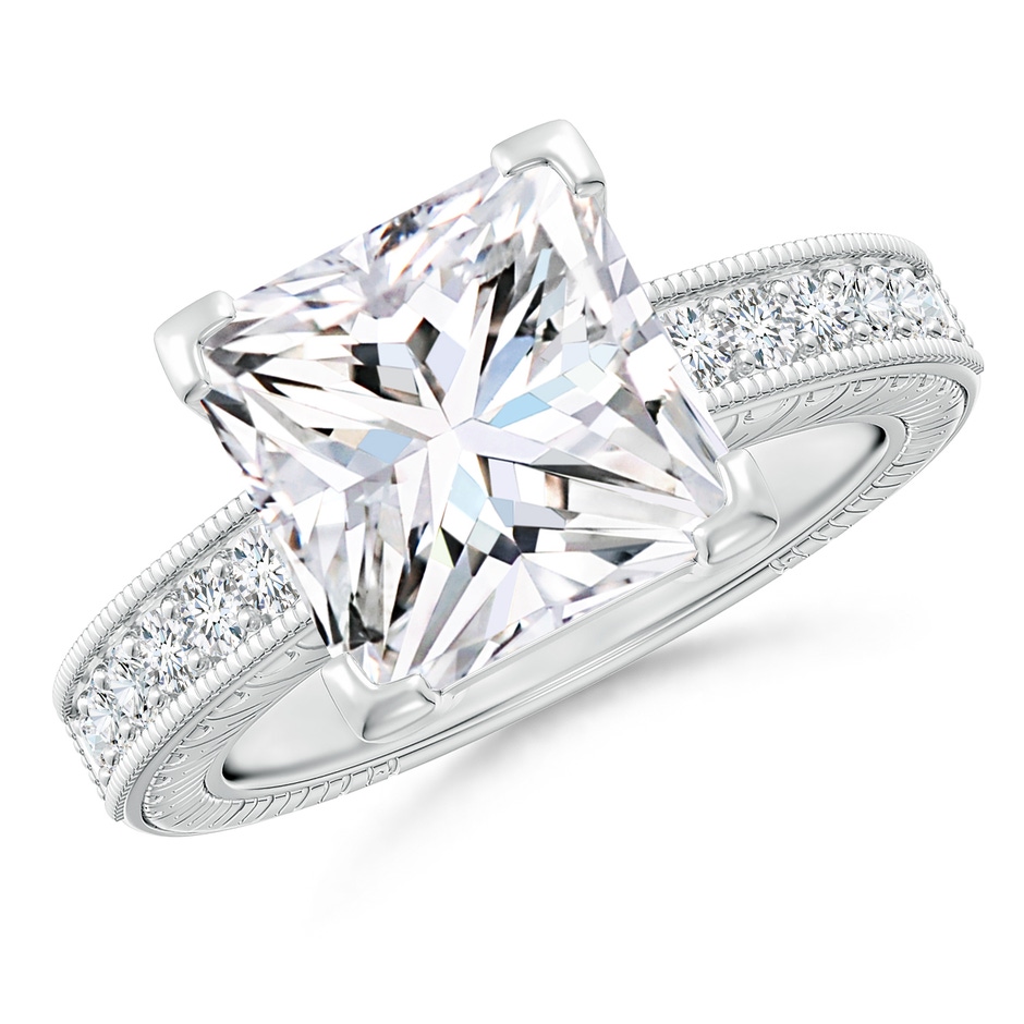9.4mm FGVS Lab-Grown Princess Cut Diamond Solitaire Ring with Milgrain Detailing in P950 Platinum 