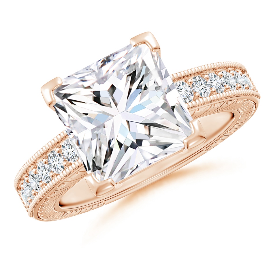 9.4mm FGVS Lab-Grown Princess Cut Diamond Solitaire Ring with Milgrain Detailing in Rose Gold 