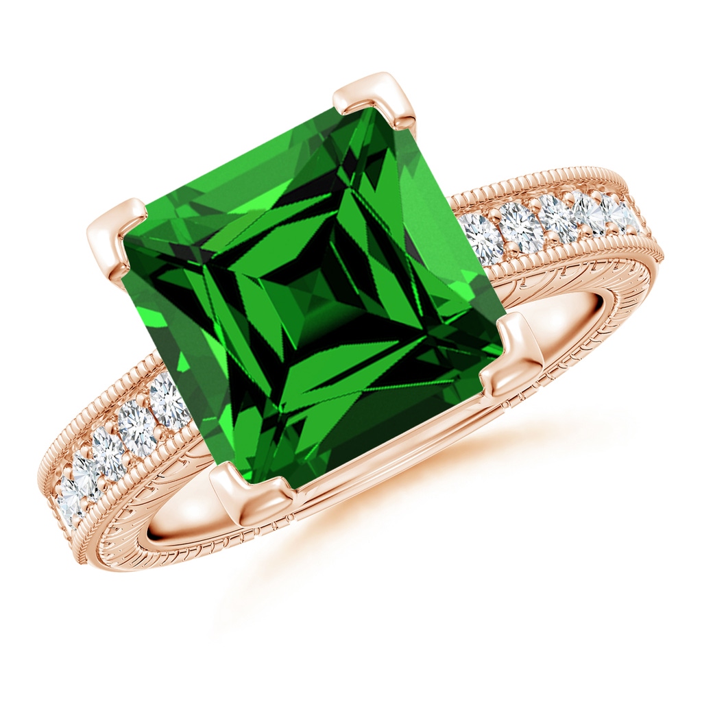 10mm Labgrown Lab-Grown Square Cut Emerald Solitaire Ring with Milgrain Detailing in Rose Gold