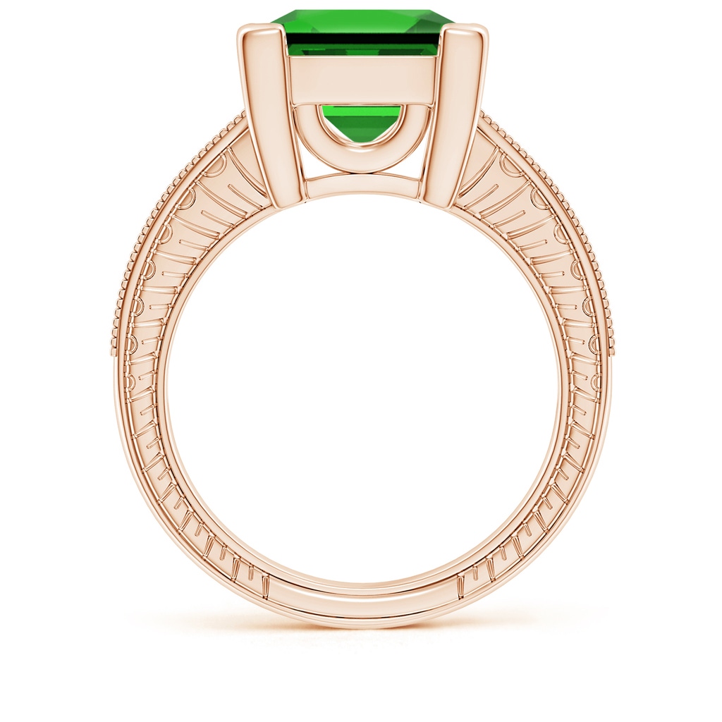 10mm Labgrown Lab-Grown Square Cut Emerald Solitaire Ring with Milgrain Detailing in Rose Gold - side 199