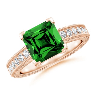 8mm Labgrown Lab-Grown Square Cut Emerald Solitaire Ring with Milgrain Detailing in 9K Rose Gold