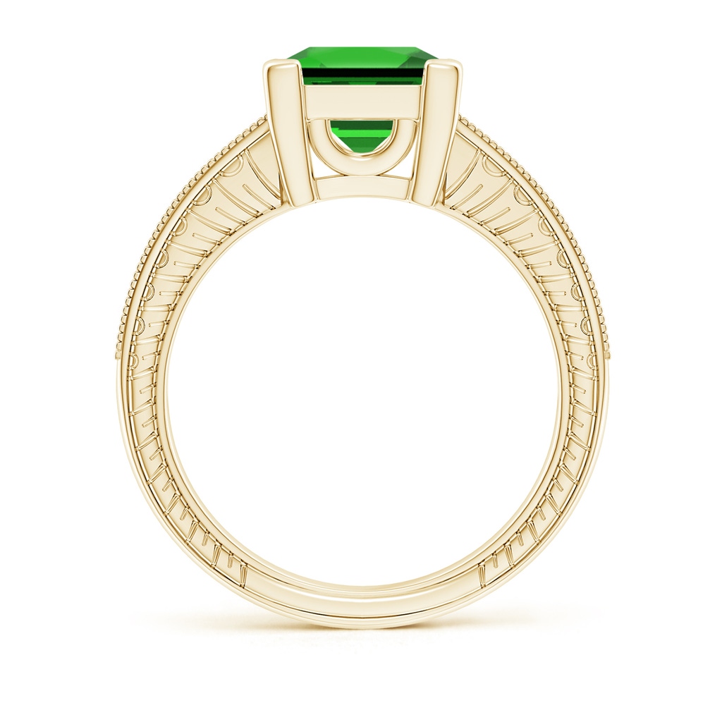 8mm Labgrown Lab-Grown Square Cut Emerald Solitaire Ring with Milgrain Detailing in Yellow Gold - side 199