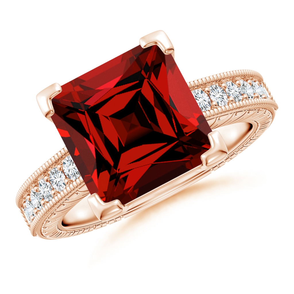 10mm Labgrown Lab-Grown Square Cut Ruby Solitaire Ring with Milgrain Detailing in Rose Gold