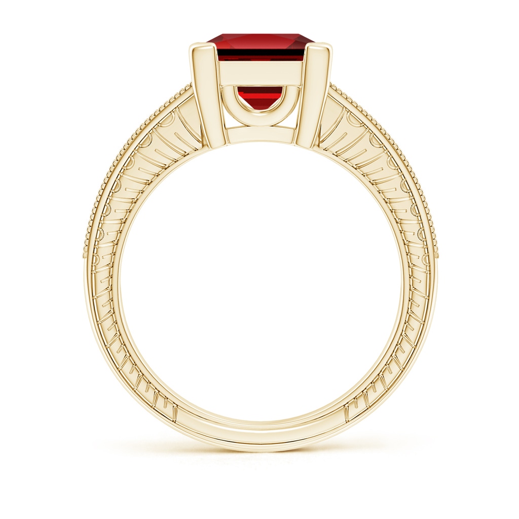 8mm Labgrown Lab-Grown Square Cut Ruby Solitaire Ring with Milgrain Detailing in Yellow Gold Side 199