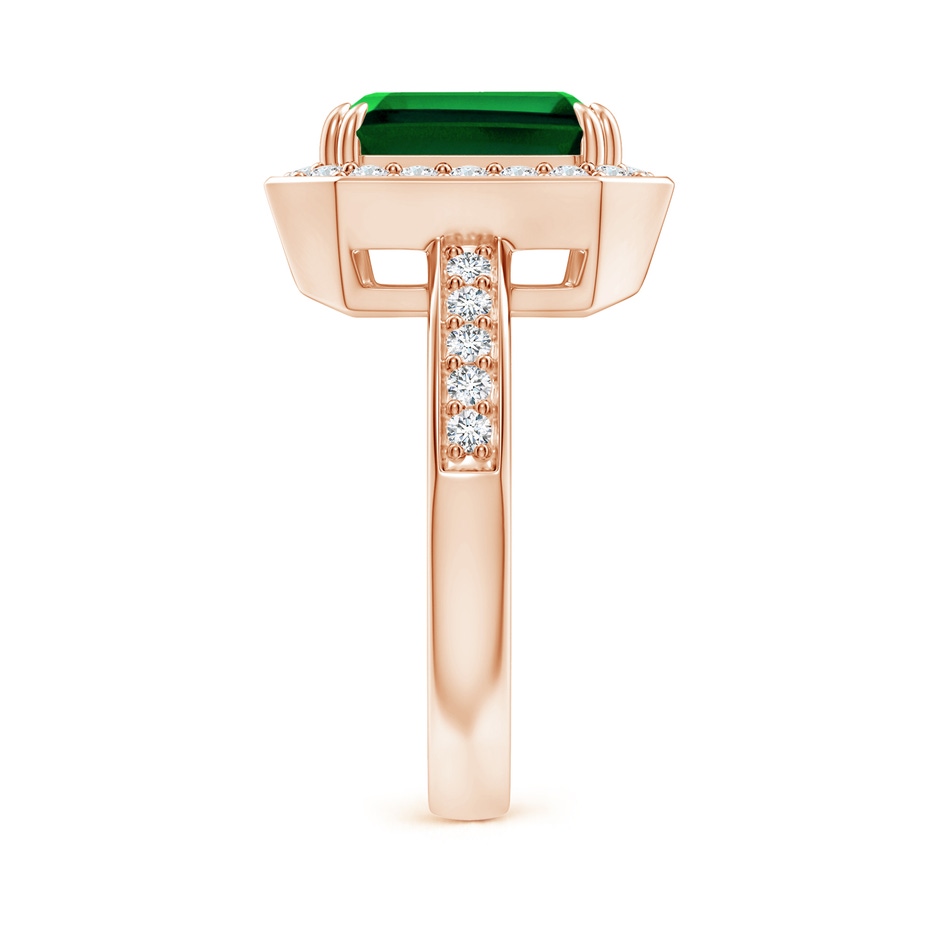 10x8mm Labgrown Lab-Grown Emerald-Cut Emerald Engagement Ring with Lab Diamond Halo in Rose Gold side 299