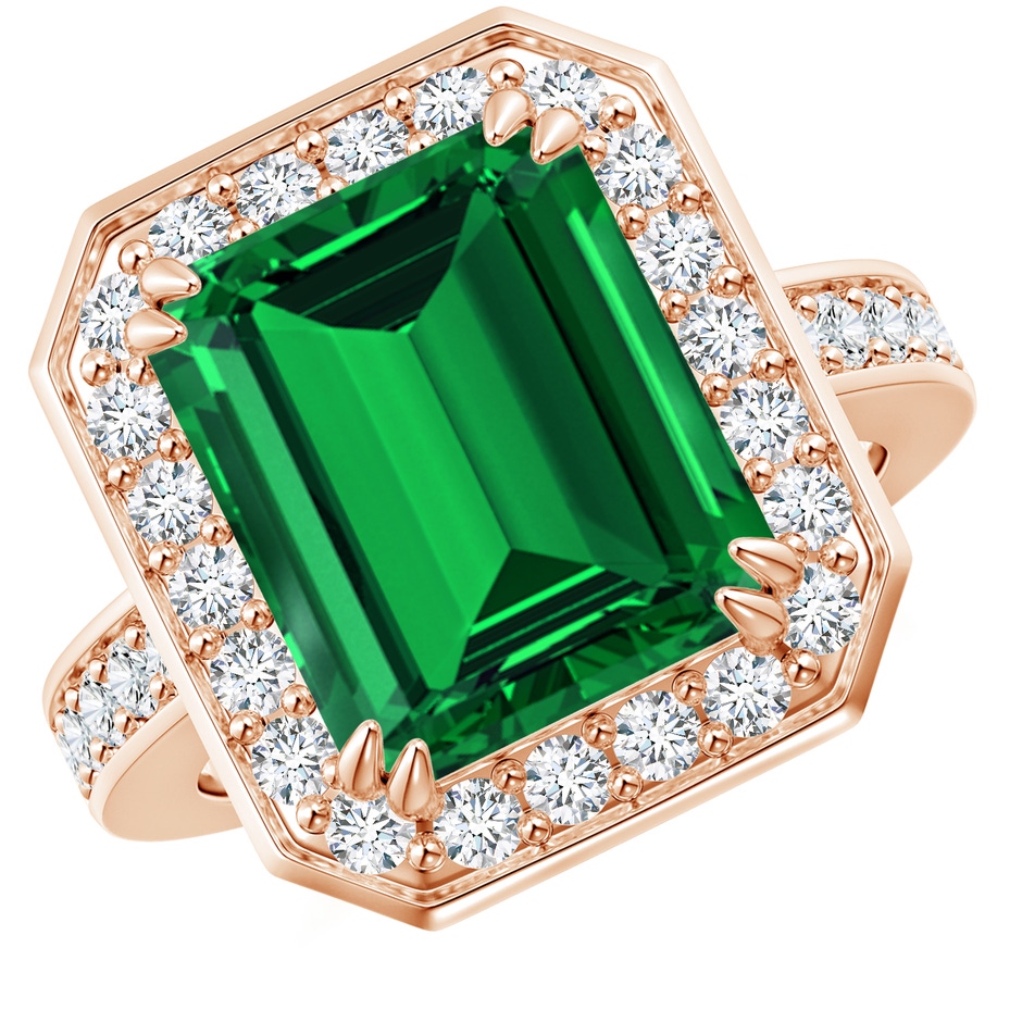 12x10mm Labgrown Lab-Grown Emerald-Cut Emerald Engagement Ring with Lab Diamond Halo in 18K Rose Gold 