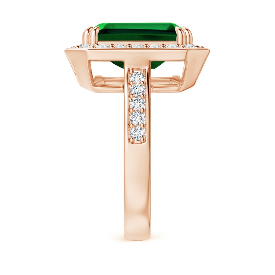 12x10mm Labgrown Lab-Grown Emerald-Cut Emerald Engagement Ring with Lab Diamond Halo in 18K Rose Gold side 299