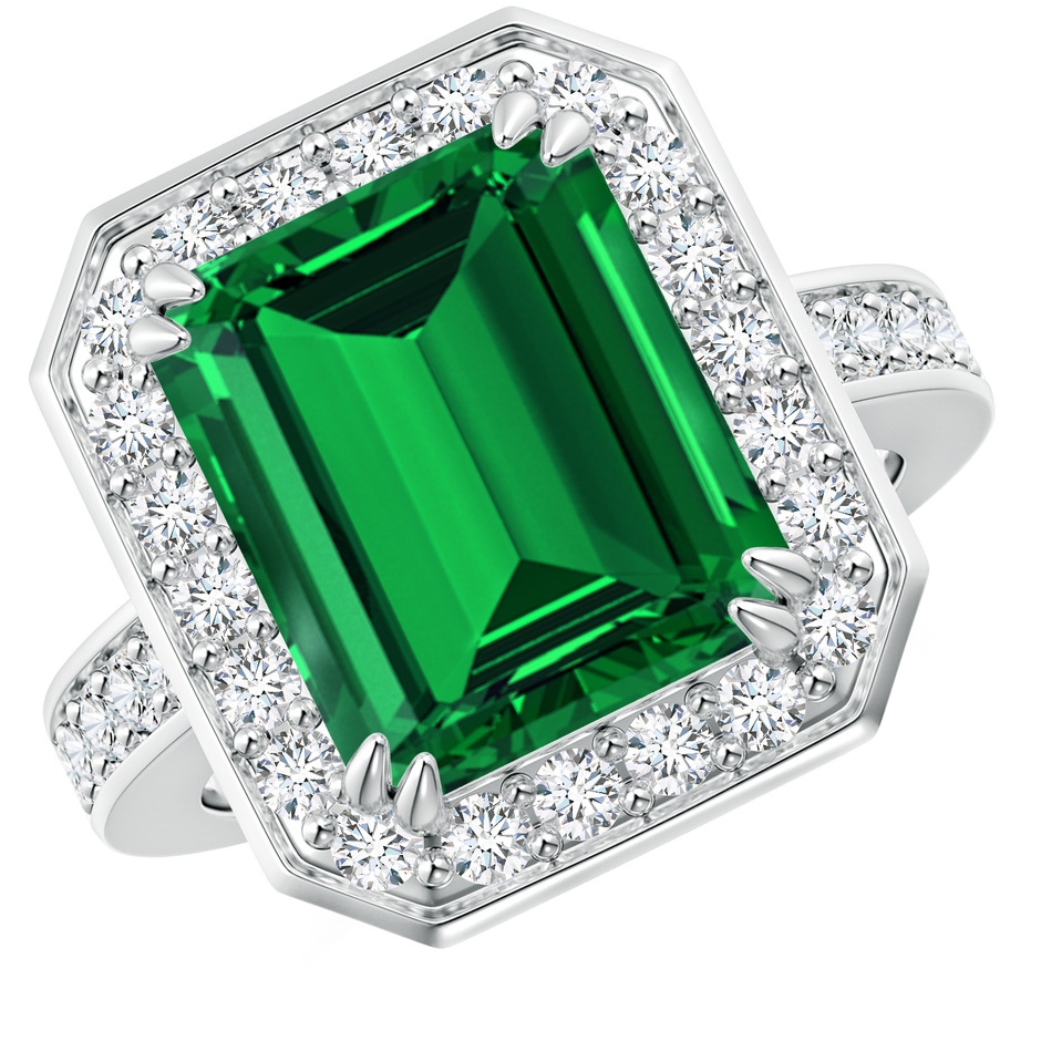 12x10mm Labgrown Lab-Grown Emerald-Cut Emerald Engagement Ring with Lab Diamond Halo in P950 Platinum 