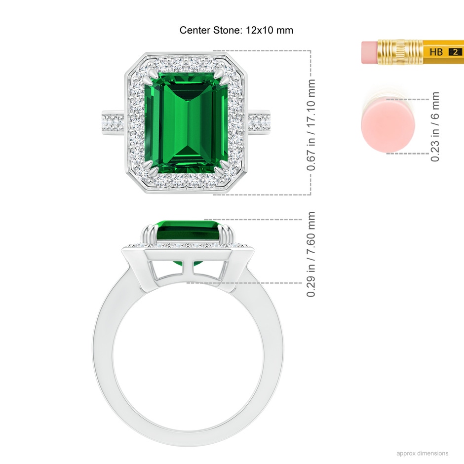 12x10mm Labgrown Lab-Grown Emerald-Cut Emerald Engagement Ring with Lab Diamond Halo in P950 Platinum ruler