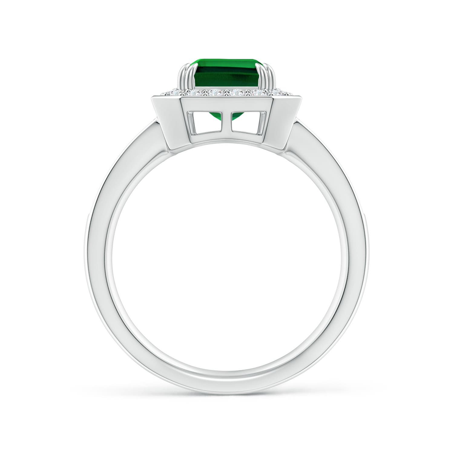 9x7mm Labgrown Lab-Grown Emerald-Cut Emerald Engagement Ring with Lab Diamond Halo in White Gold - side 3