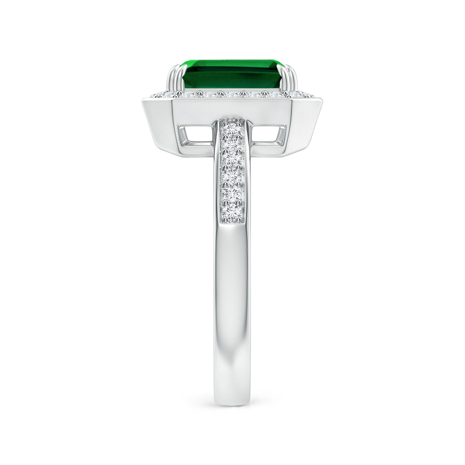 9x7mm Labgrown Lab-Grown Emerald-Cut Emerald Engagement Ring with Lab Diamond Halo in White Gold - side 4