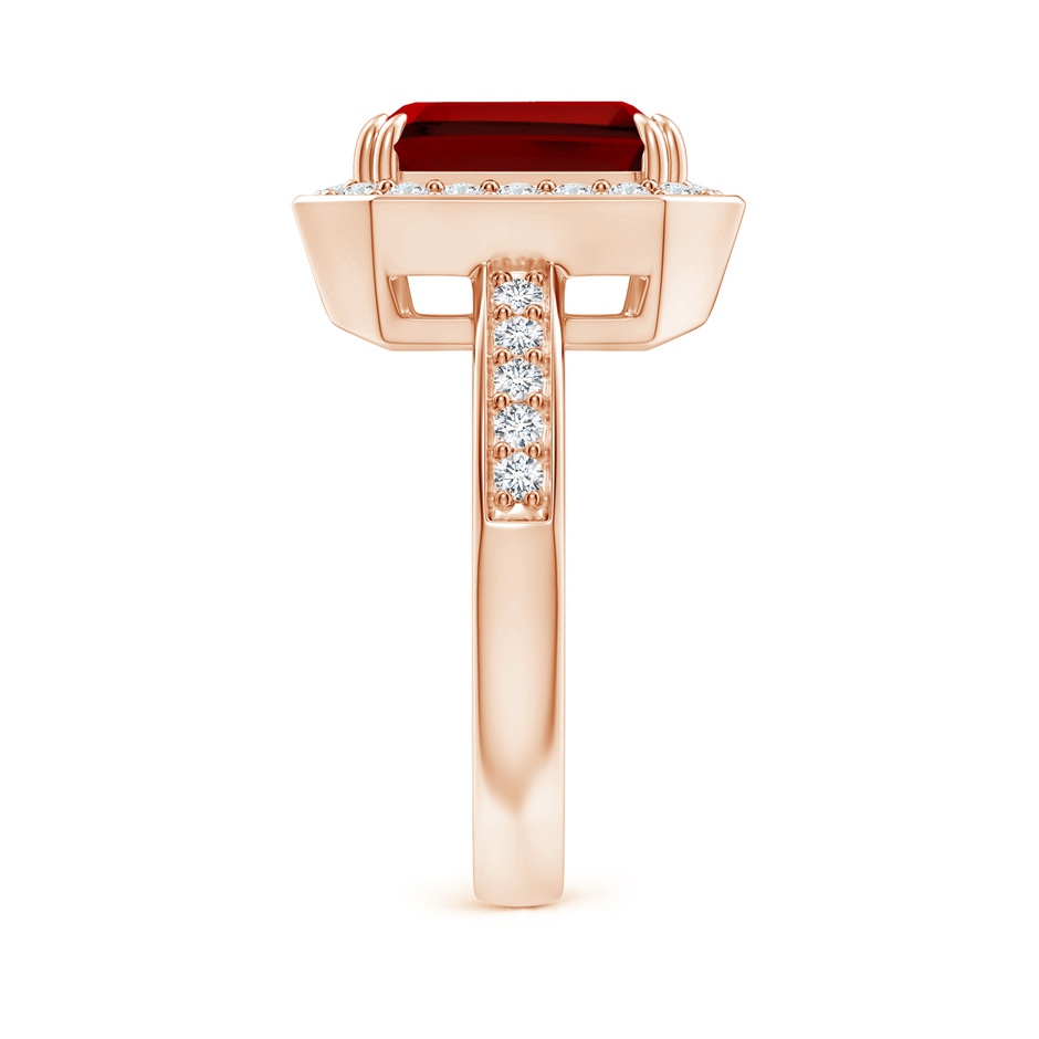 10x8mm Labgrown Lab-Grown Emerald-Cut Ruby Engagement Ring with Lab Diamond Halo in Rose Gold side 299