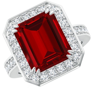 12x10mm Labgrown Lab-Grown Emerald-Cut Ruby Engagement Ring with Lab Diamond Halo in P950 Platinum