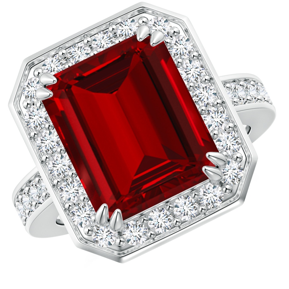 12x10mm Labgrown Lab-Grown Emerald-Cut Ruby Engagement Ring with Lab Diamond Halo in P950 Platinum 