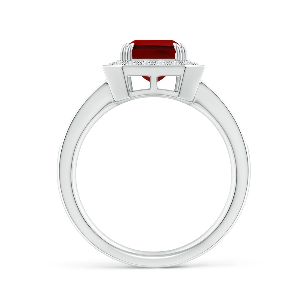 9x7mm Labgrown Lab-Grown Emerald-Cut Ruby Engagement Ring with Lab Diamond Halo in White Gold Side 199