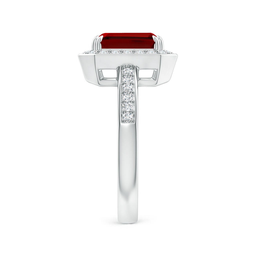 9x7mm Labgrown Lab-Grown Emerald-Cut Ruby Engagement Ring with Lab Diamond Halo in White Gold Side 299