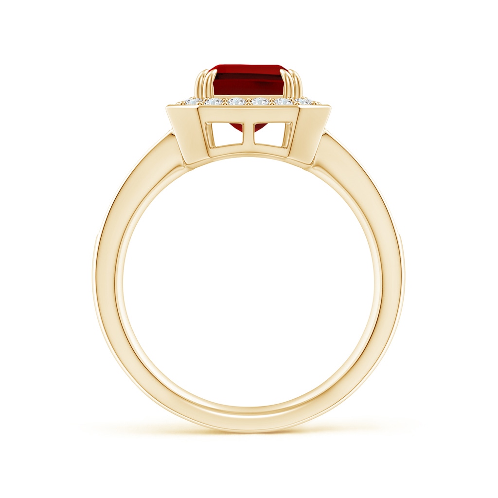 9x7mm Labgrown Lab-Grown Emerald-Cut Ruby Engagement Ring with Lab Diamond Halo in Yellow Gold - side 199
