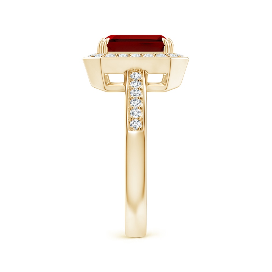 9x7mm Labgrown Lab-Grown Emerald-Cut Ruby Engagement Ring with Lab Diamond Halo in Yellow Gold side 299