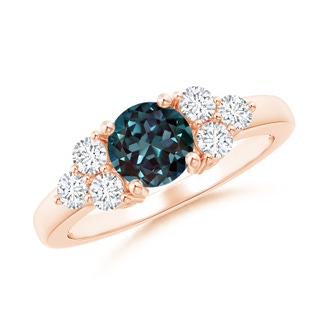 6mm Labgrown Round Lab-Grown Alexandrite Solitaire Ring With Trio Diamonds in 9K Rose Gold