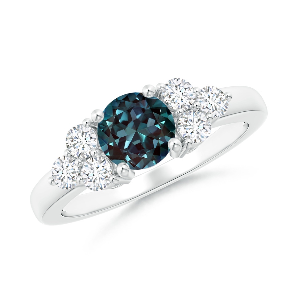 6mm Labgrown Round Lab-Grown Alexandrite Solitaire Ring With Trio Diamonds in White Gold 