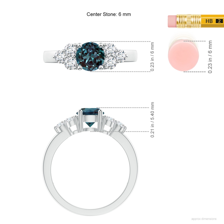 6mm Labgrown Round Lab-Grown Alexandrite Solitaire Ring With Trio Diamonds in White Gold ruler