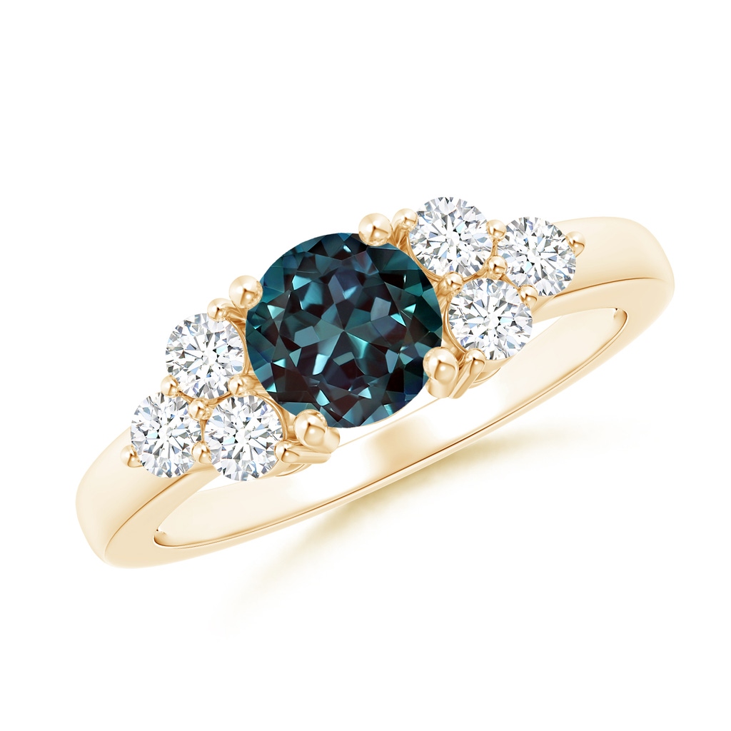 6mm Labgrown Round Lab-Grown Alexandrite Solitaire Ring With Trio Diamonds in Yellow Gold