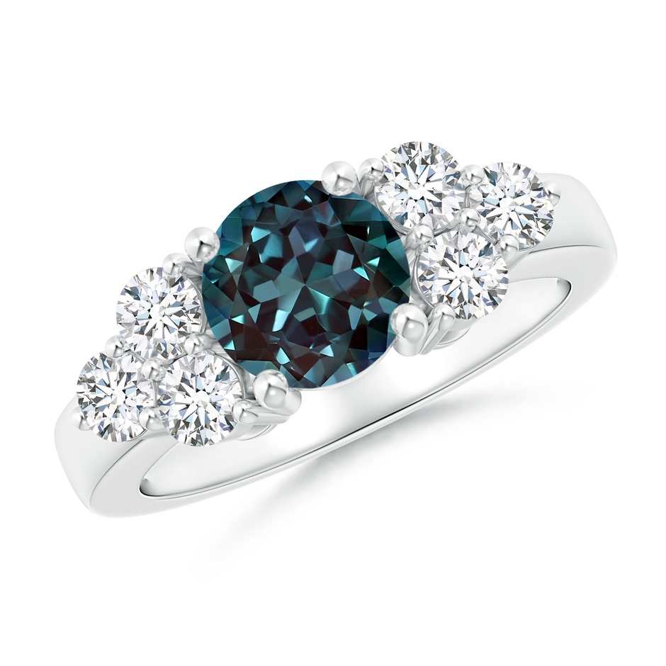 7mm Labgrown Round Lab-Grown Alexandrite Solitaire Ring With Trio Diamonds in P950 Platinum 