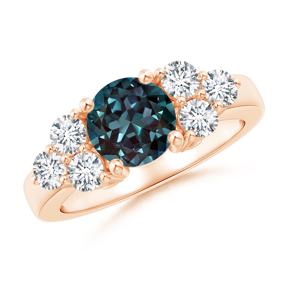 7mm Labgrown Round Lab-Grown Alexandrite Solitaire Ring With Trio Diamonds in Rose Gold 