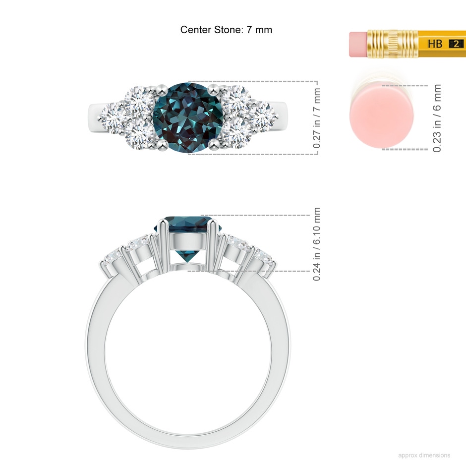 7mm Labgrown Round Lab-Grown Alexandrite Solitaire Ring With Trio Diamonds in White Gold ruler