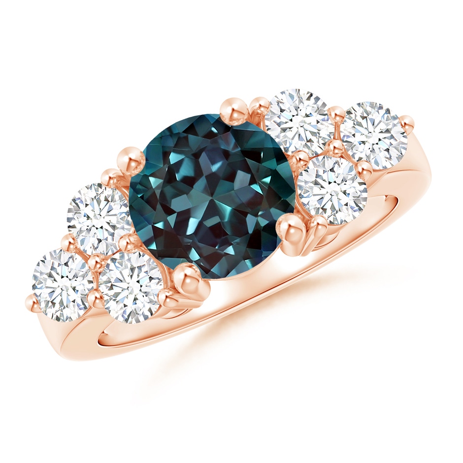 8mm Labgrown Round Lab-Grown Alexandrite Solitaire Ring With Trio Diamonds in Rose Gold 