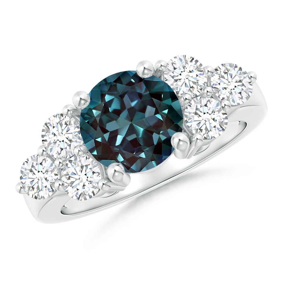 8mm Labgrown Round Lab-Grown Alexandrite Solitaire Ring With Trio Diamonds in White Gold 