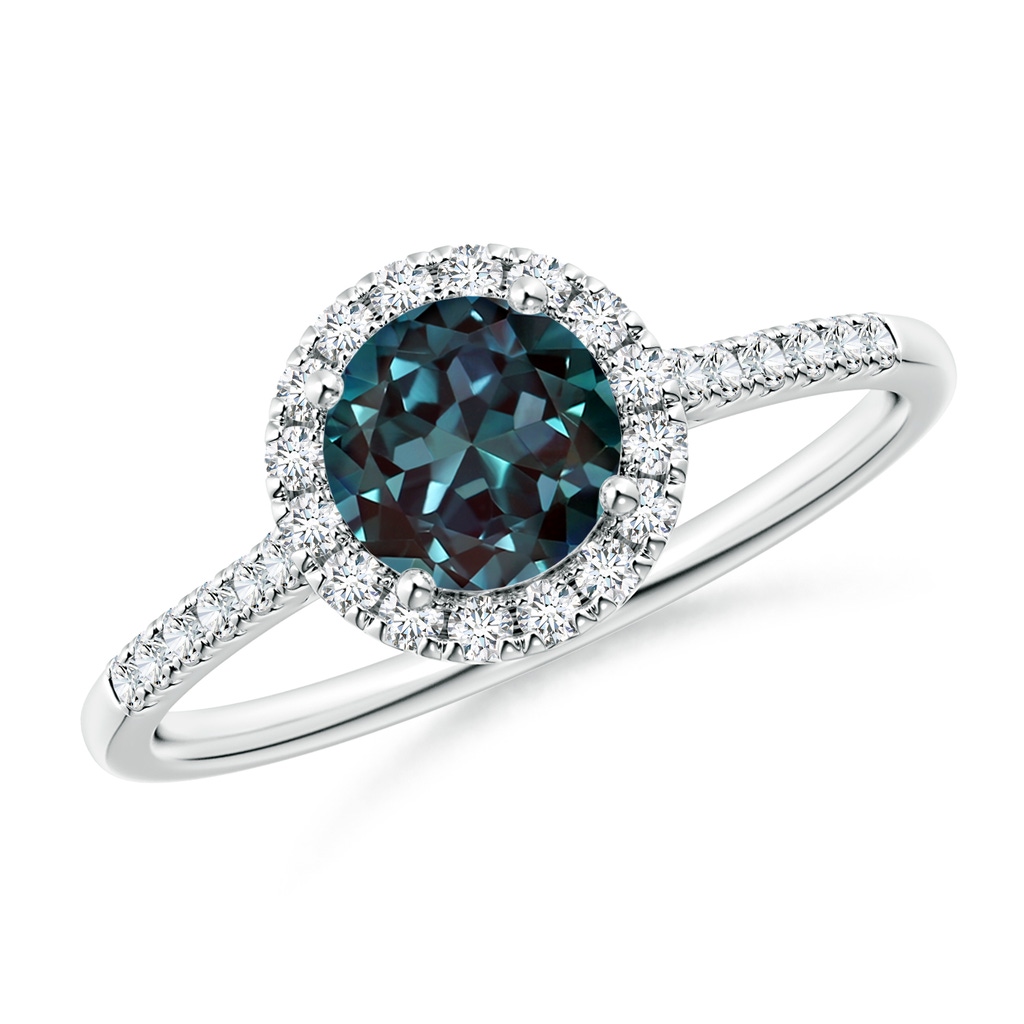 6mm Labgrown Round Lab-Grown Alexandrite Halo Ring with Diamond Accents in P950 Platinum