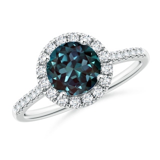 7mm Labgrown Round Lab-Grown Alexandrite Halo Ring with Diamond Accents in P950 Platinum